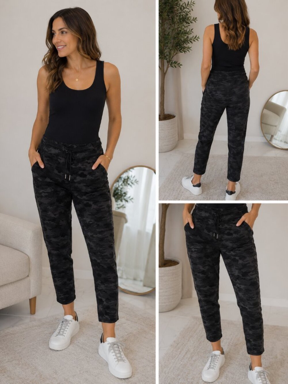 Bevy Flog Shely Camo Ankle Pants Size 30 Black Joggers Stretch